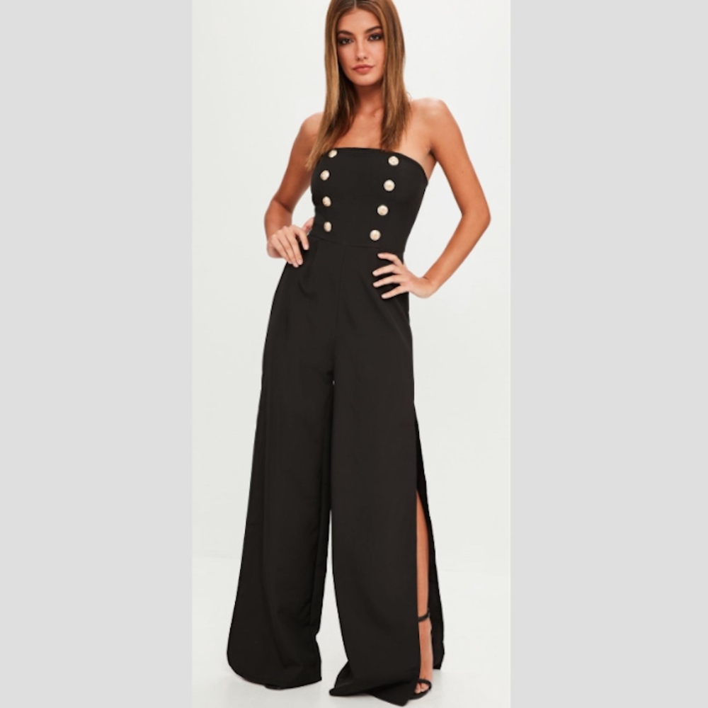 Missguided Black Jumpsuit: Military Bandeau Split
